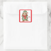 Feestelijke kerstkonijn met snoepstok vierkante sticker (Tas)