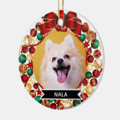 Feestelijke Kerstkrans Custom Dog Pet Foto Keramisch Ornament (Links)