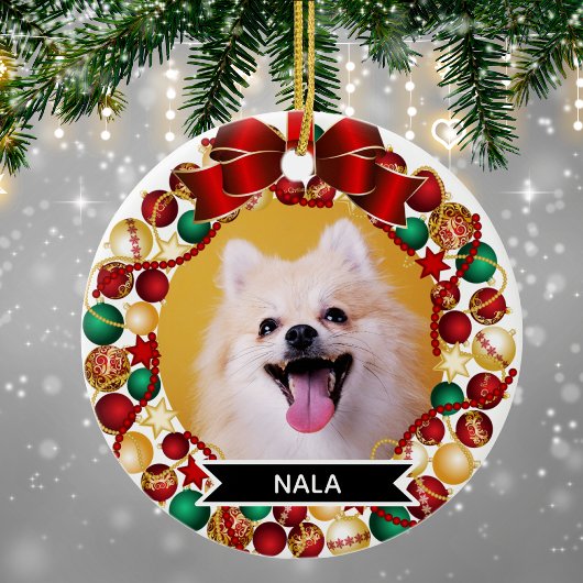 Feestelijke Kerstkrans Custom Dog Pet Foto Keramisch Ornament
