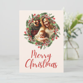 Feestelijke Kerstkrans Familie Fotokaart Ontwerp Kaart