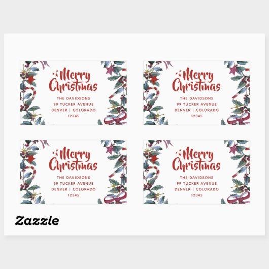 Feestelijke Kerstkrans Greenery Adres Label (Vel)