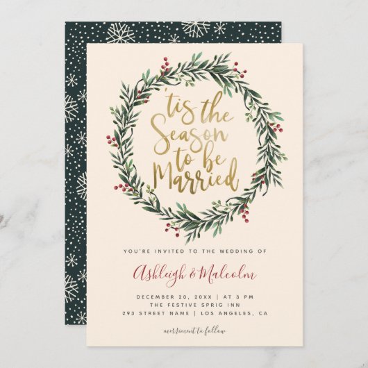 Feestelijke kerstkrans is het seizoen bruiloft feestdagenkaart (Voorkant / Achterkant)