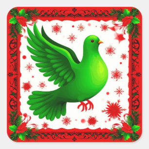 Feestelijke Kerstkrans Met Groene Duif Vierkante Sticker