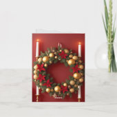 Feestelijke kerstkrans met kaarsdecoraties feestdagen kaart (Achterkant)