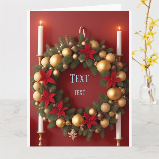 Feestelijke kerstkrans met kaarsversieringen kaart (Gele Bloem)