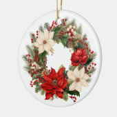 Feestelijke Kerstkrans met Poinsettia Keramisch Ornament (Links)