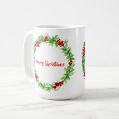 Feestelijke kerstkrans met rode bessen koffiemok (Voorkant links)