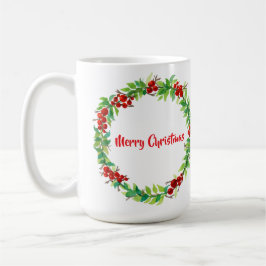 Feestelijke kerstkrans met rode bessen koffiemok