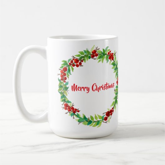 Feestelijke kerstkrans met rode bessen koffiemok (Links)