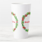 Feestelijke kerstkrans met rode bessen latte mok (Voorkant)