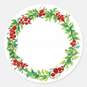 Feestelijke kerstkrans met rode bessen ronde sticker