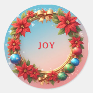 Feestelijke kerstkrans met rode poinsettia's ronde sticker