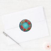 Feestelijke kerstkrans met rode poinsettia's ronde sticker (Envelop)