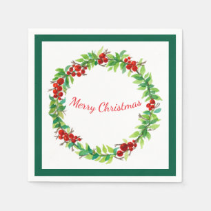Feestelijke kerstkrans met vrolijke kersttekst servet