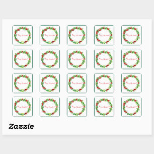 Feestelijke kerstkrans met vrolijke kersttekst vierkante sticker