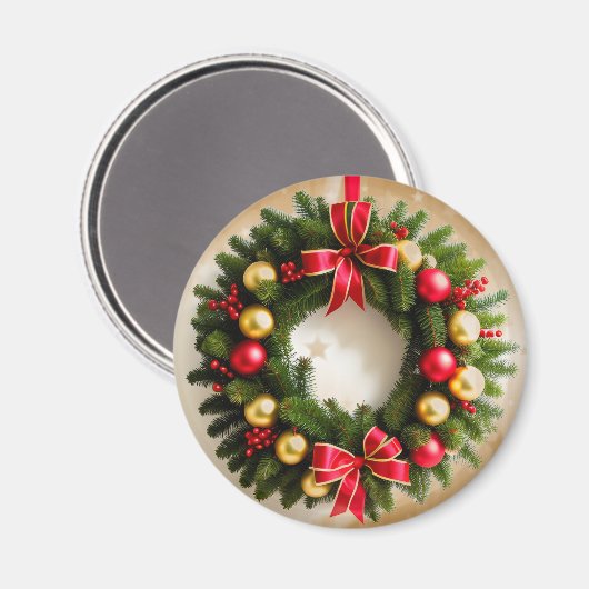 Feestelijke Kerstkrans op Sterrengoud Magneet (Voorkant / Achterkant)