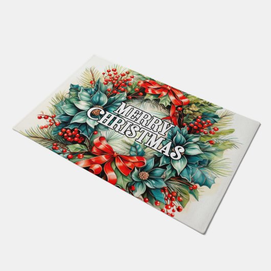 Feestelijke kerstkrans PRETTIGE FEESTDAGEN | Deurmat (Schuin)