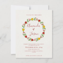 Feestelijke Kerstkrans Rode Groene Bloemenbruiloft Briefkaart