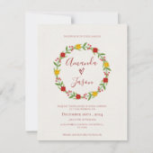 Feestelijke Kerstkrans Rode Groene Bloemenbruiloft Kaart (Voorkant)
