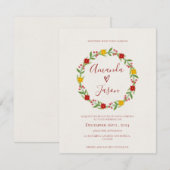 Feestelijke Kerstkrans Rode Groene Bloemenbruiloft Kaart (Voorkant / Achterkant)