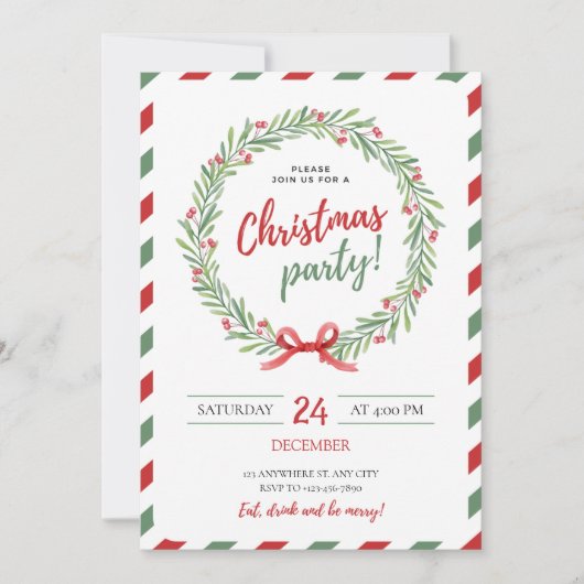 Feestelijke Kerstkrans Uitnodiging (Voorkant)