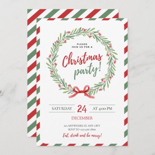 Feestelijke Kerstkrans Uitnodiging (Voorkant / Achterkant)