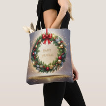 Feestelijke Kerstkrans Vakantie Boodschappentas