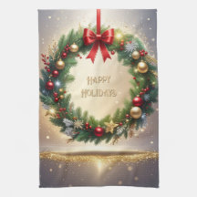 Feestelijke Kerstkrans Vakantie Keukenhanddoek