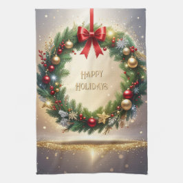 Feestelijke Kerstkrans Vakantie Keukenhanddoek