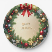 Feestelijke Kerstkrans Vakantie Papieren Bord
