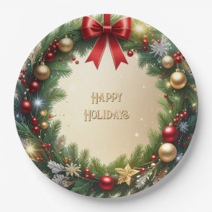 Feestelijke Kerstkrans Vakantie Papieren Bord