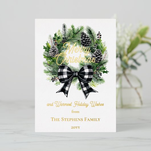 Feestelijke Kerstkrans Vrolijk Kerstfeest Niet-fot Folie Feestdagenkaart (Staand Voorkant)