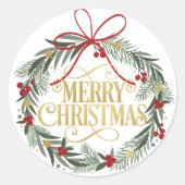 Feestelijke Kerstkranssticker Ronde Sticker (Voorkant)