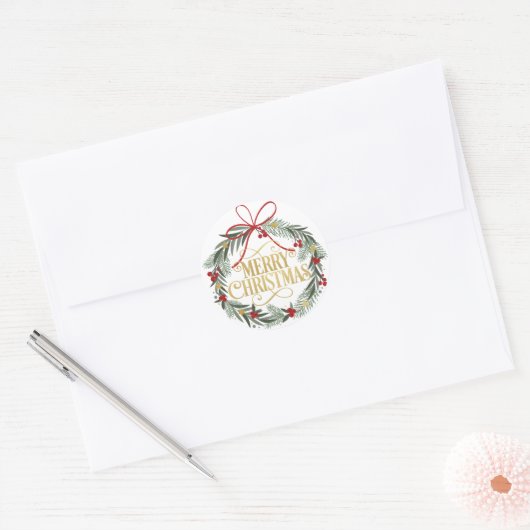 Feestelijke Kerstkranssticker Ronde Sticker (Envelop)