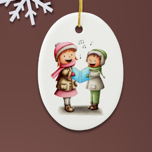 Feestelijke kerstliedjes zingende kinderen keramisch ornament
