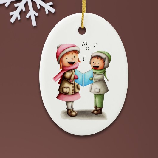 Feestelijke kerstliedjes zingende kinderen keramisch ornament