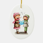 Feestelijke kerstliedjes zingende kinderen keramisch ornament (Voorkant)