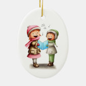 Feestelijke kerstliedjes zingende kinderen keramisch ornament (Achterkant)