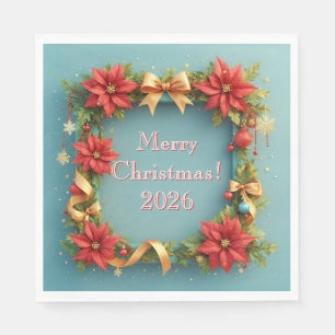Feestelijke kerstlijst versierd met poinsettia's servet