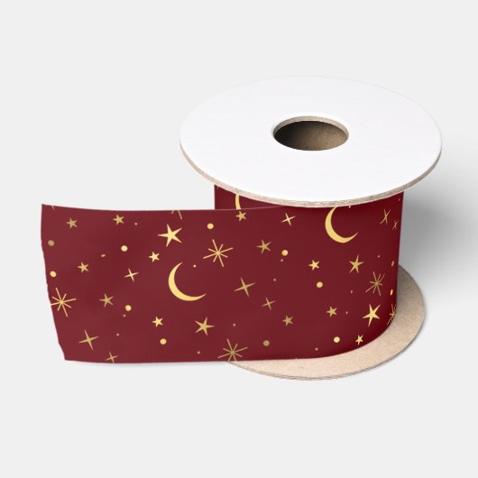 Feestelijke Kerstmaand Celestiale Maan & Sterren Satijnen Lint (Spoel)