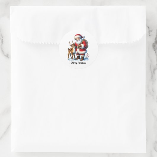 Feestelijke Kerstman aanpasbaar Ronde Sticker (Tas)