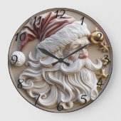 Feestelijke kerstman beeldhouwwerk versierd met or grote klok (Voorkant)