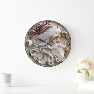 Feestelijke kerstman beeldhouwwerk versierd met or grote klok