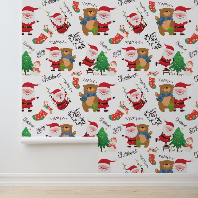 Feestelijke Kerstman betegelde patroon Behang (Applicatie)