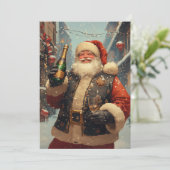 Feestelijke Kerstman die Champagne drinkt Kaart (Staand voorkant)