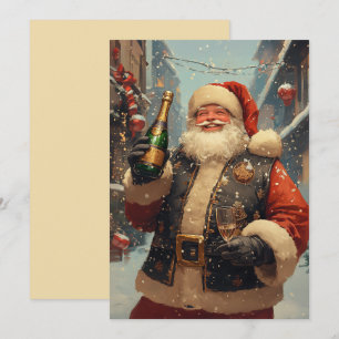Feestelijke Kerstman die Champagne drinkt Kaart