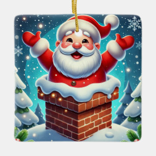 Feestelijke Kerstman die uit de Schoorsteen komt Keramisch Ornament