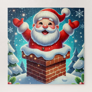 Feestelijke Kerstman die uit de Schoorsteen komt Legpuzzel