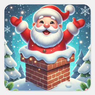 Feestelijke Kerstman die uit de Schoorsteen komt Vierkante Sticker