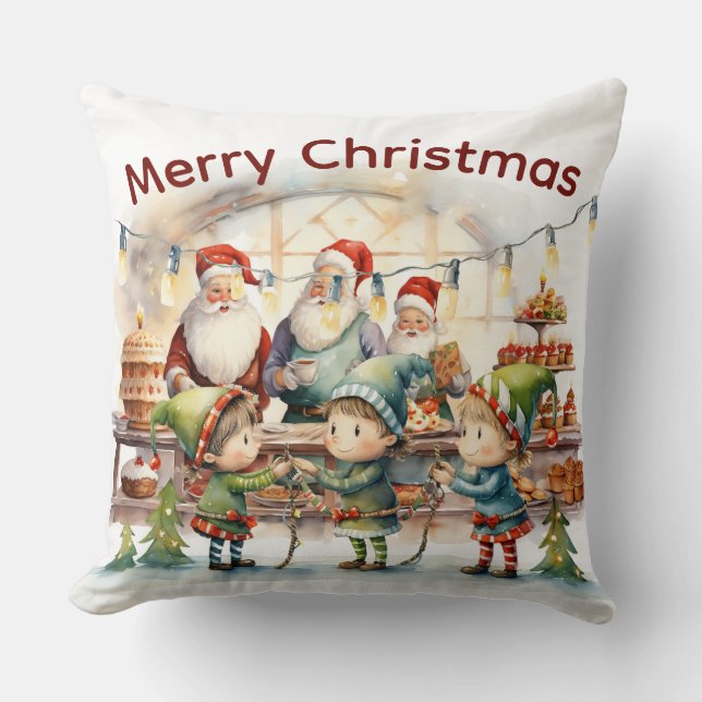 Feestelijke Kerstman & Elf Kerstdecoratie Kussen (Voorkant)